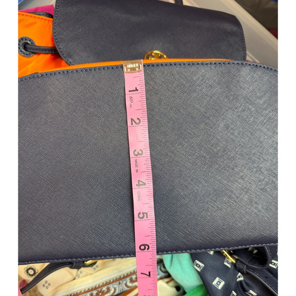 TORY BURCH Dena dark blue orange nylon drawstring flap backpack main image 14